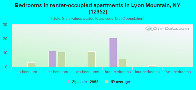 Bedrooms in renter-occupied apartments in Lyon Mountain, NY (12952) 