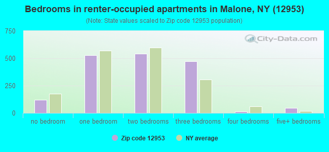 Bedrooms in renter-occupied apartments in Malone, NY (12953) 