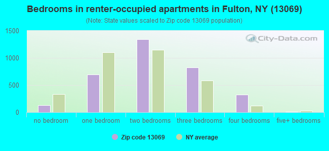 Bedrooms in renter-occupied apartments in Fulton, NY (13069) 