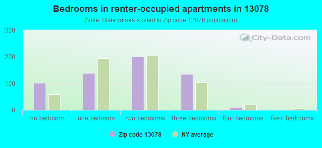 Bedrooms in renter-occupied apartments in 13078 