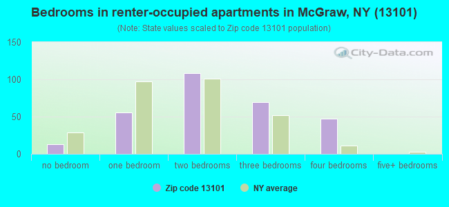 Bedrooms in renter-occupied apartments in McGraw, NY (13101) 