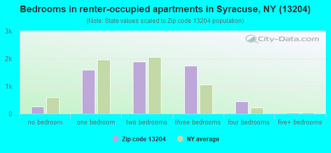 Bedrooms in renter-occupied apartments in Syracuse, NY (13204) 
