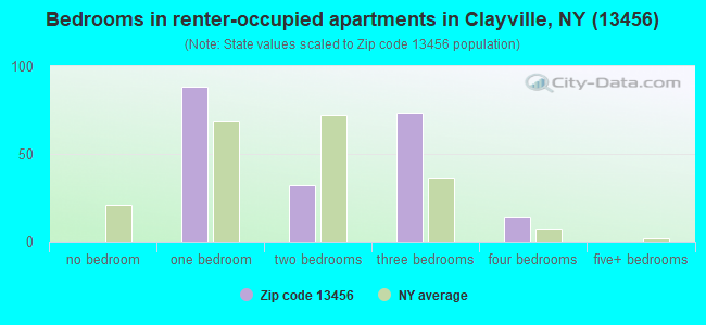 Bedrooms in renter-occupied apartments in Clayville, NY (13456) 