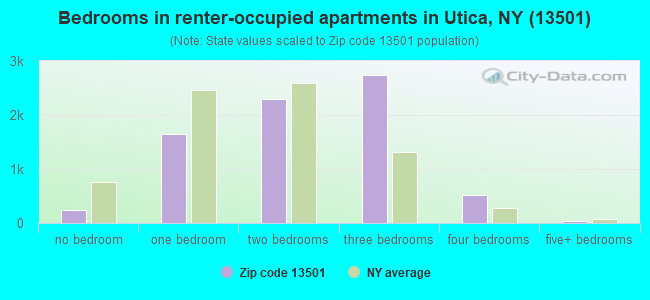 Bedrooms in renter-occupied apartments in Utica, NY (13501) 