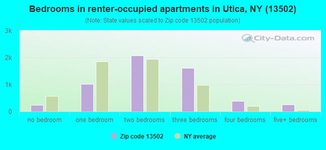 Bedrooms in renter-occupied apartments in Utica, NY (13502) 