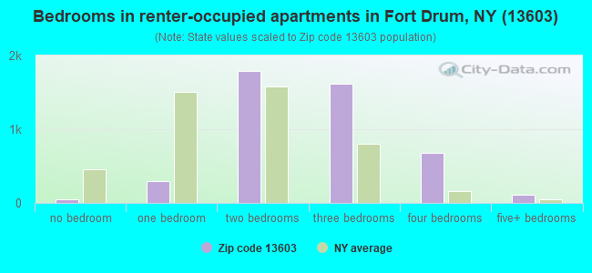 Bedrooms in renter-occupied apartments in Fort Drum, NY (13603) 