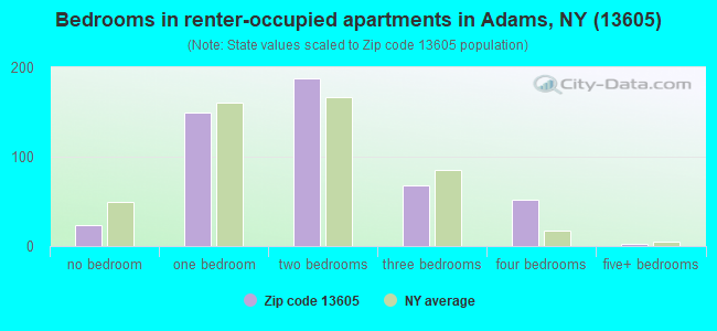 Bedrooms in renter-occupied apartments in Adams, NY (13605) 