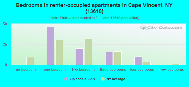 Bedrooms in renter-occupied apartments in Cape Vincent, NY (13618) 