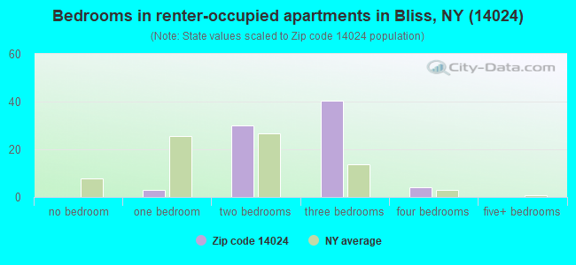 Bedrooms in renter-occupied apartments in Bliss, NY (14024) 