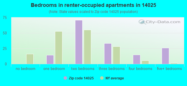 Bedrooms in renter-occupied apartments in 14025 