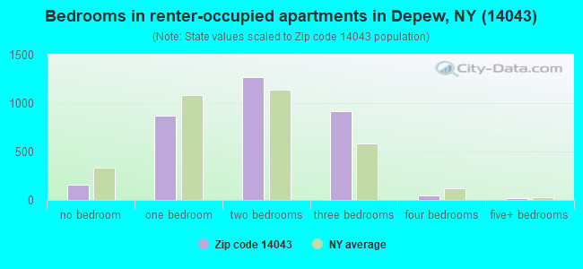 Bedrooms in renter-occupied apartments in Depew, NY (14043) 