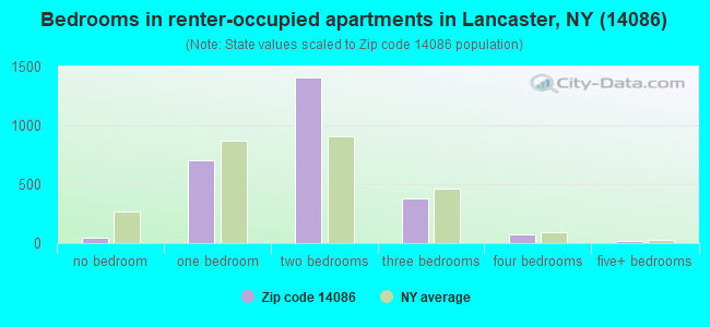 Bedrooms in renter-occupied apartments in Lancaster, NY (14086) 