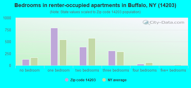 Bedrooms in renter-occupied apartments in Buffalo, NY (14203) 
