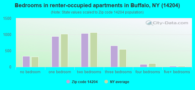 Bedrooms in renter-occupied apartments in Buffalo, NY (14204) 