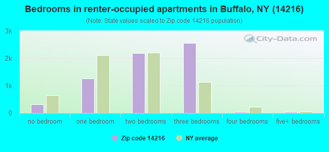 Bedrooms in renter-occupied apartments in Buffalo, NY (14216) 