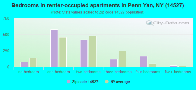 Bedrooms in renter-occupied apartments in Penn Yan, NY (14527) 
