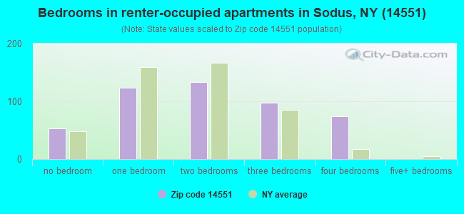 Bedrooms in renter-occupied apartments in Sodus, NY (14551) 