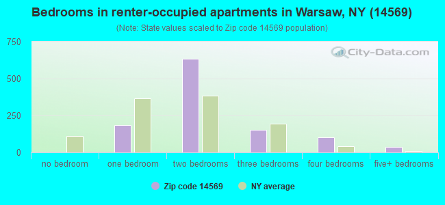 Bedrooms in renter-occupied apartments in Warsaw, NY (14569) 