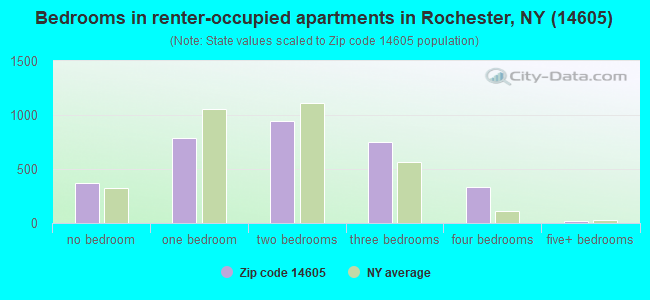 Bedrooms in renter-occupied apartments in Rochester, NY (14605) 