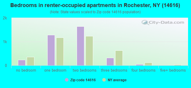 Bedrooms in renter-occupied apartments in Rochester, NY (14616) 