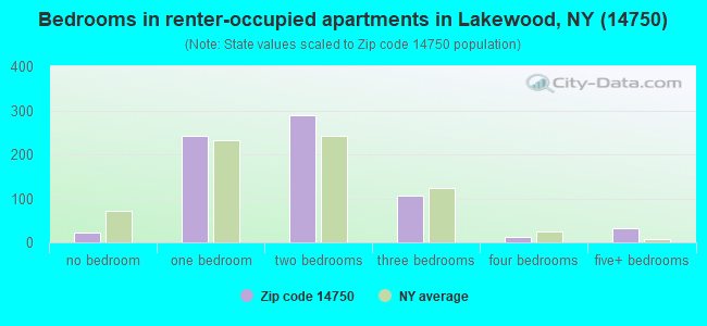 Bedrooms in renter-occupied apartments in Lakewood, NY (14750) 