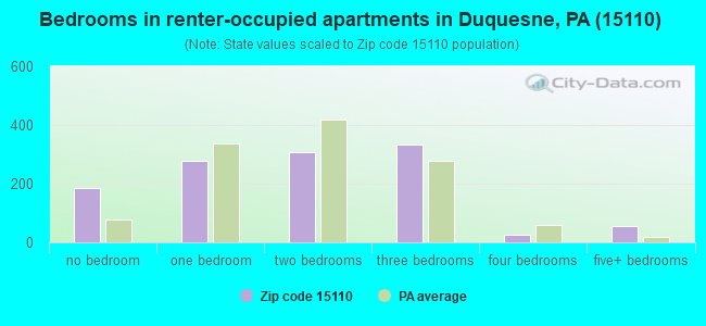 Bedrooms in renter-occupied apartments in Duquesne, PA (15110) 