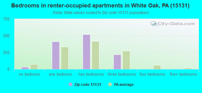 Bedrooms in renter-occupied apartments in White Oak, PA (15131) 