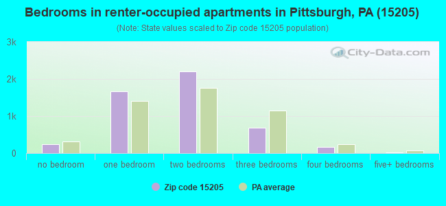 Bedrooms in renter-occupied apartments in Pittsburgh, PA (15205) 