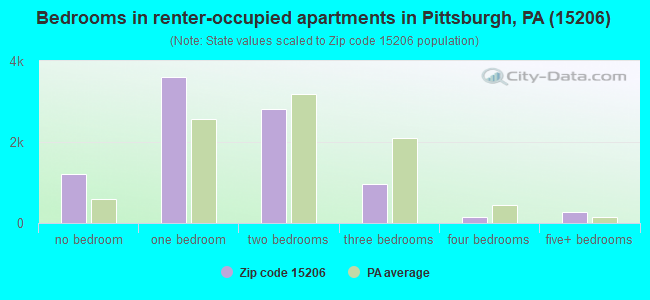 Bedrooms in renter-occupied apartments in Pittsburgh, PA (15206) 