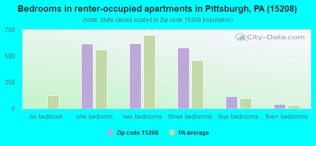 Bedrooms in renter-occupied apartments in Pittsburgh, PA (15208) 