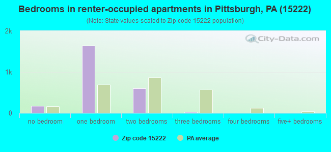 Bedrooms in renter-occupied apartments in Pittsburgh, PA (15222) 