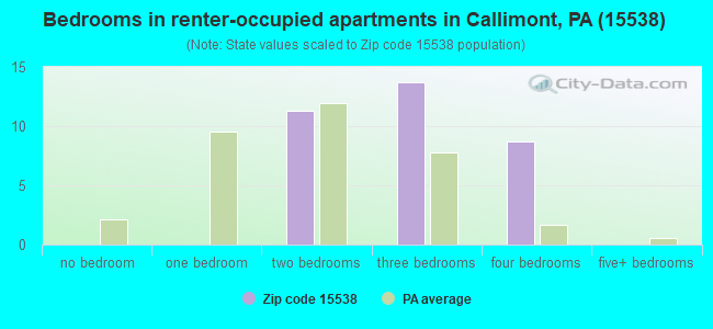 Bedrooms in renter-occupied apartments in Callimont, PA (15538) 