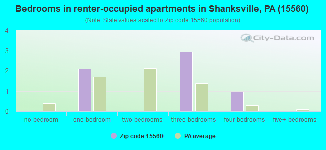 Bedrooms in renter-occupied apartments in Shanksville, PA (15560) 