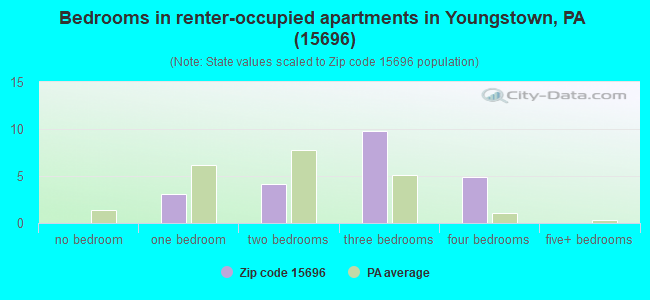 Bedrooms in renter-occupied apartments in Youngstown, PA (15696) 