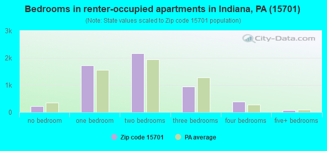 Bedrooms in renter-occupied apartments in Indiana, PA (15701) 