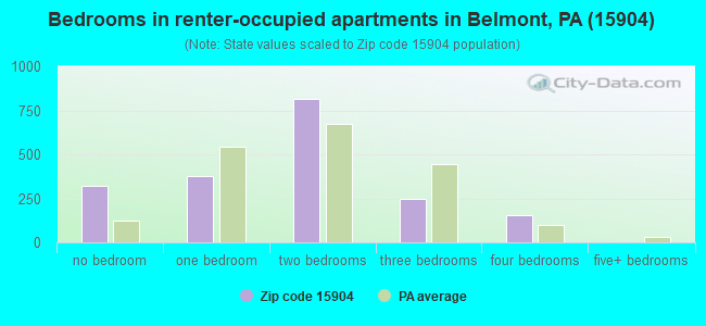 Bedrooms in renter-occupied apartments in Belmont, PA (15904) 