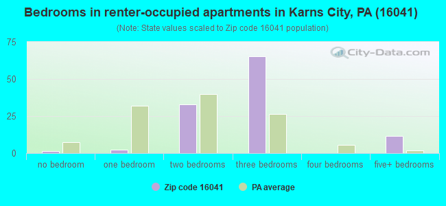 Bedrooms in renter-occupied apartments in Karns City, PA (16041) 