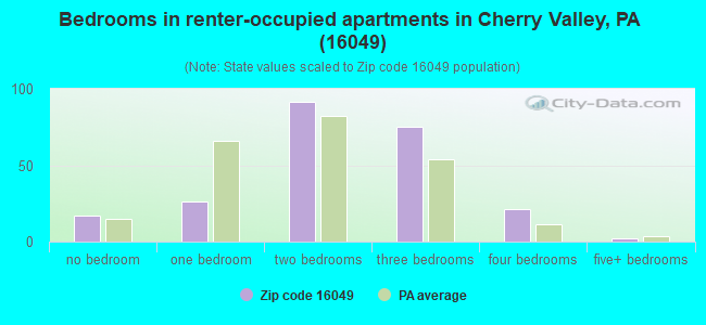 Bedrooms in renter-occupied apartments in Cherry Valley, PA (16049) 