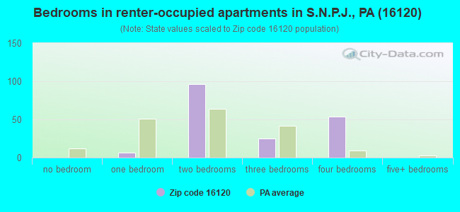 Bedrooms in renter-occupied apartments in S.N.P.J., PA (16120) 