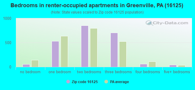Bedrooms in renter-occupied apartments in Greenville, PA (16125) 