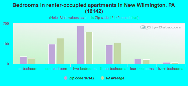 Bedrooms in renter-occupied apartments in New Wilmington, PA (16142) 