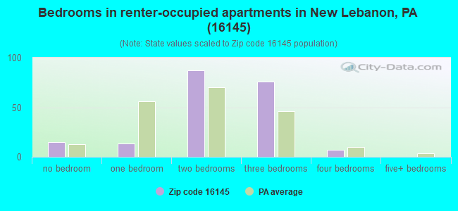 Bedrooms in renter-occupied apartments in New Lebanon, PA (16145) 