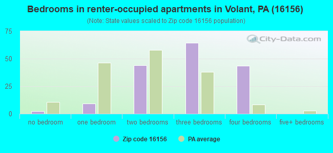 Bedrooms in renter-occupied apartments in Volant, PA (16156) 