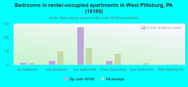 Bedrooms in renter-occupied apartments in West Pittsburg, PA (16160) 
