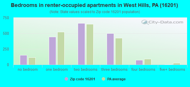 Bedrooms in renter-occupied apartments in West Hills, PA (16201) 