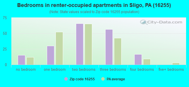 Bedrooms in renter-occupied apartments in Sligo, PA (16255) 
