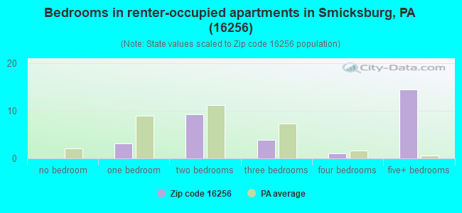 Bedrooms in renter-occupied apartments in Smicksburg, PA (16256) 