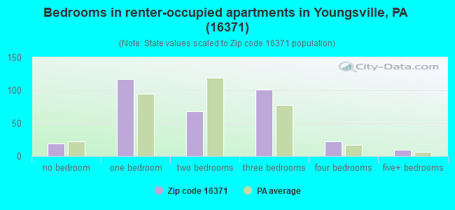 Bedrooms in renter-occupied apartments in Youngsville, PA (16371) 