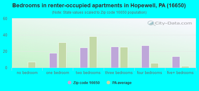 Bedrooms in renter-occupied apartments in Hopewell, PA (16650) 