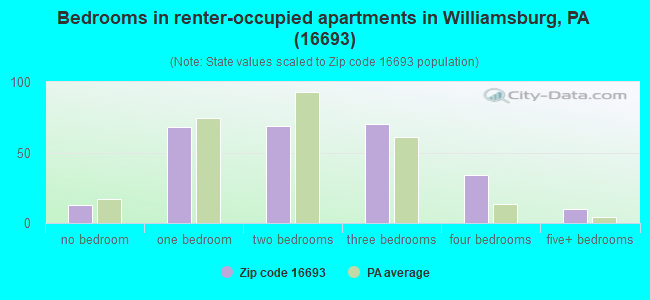 Bedrooms in renter-occupied apartments in Williamsburg, PA (16693) 